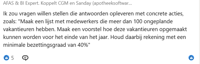 LinkedIn-vraag van Johan over verlofplanning via de AFAS MCP-server